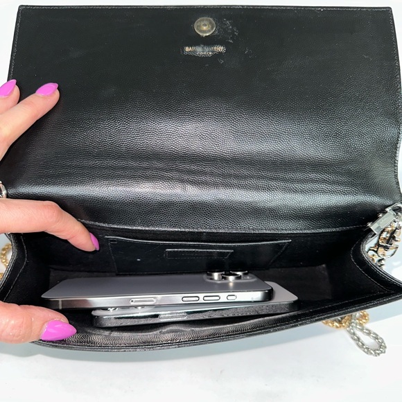 π― YSL Saint Laurent Large Black Leather Clutch on Chain w/ auth cert - Picture 8 of 14